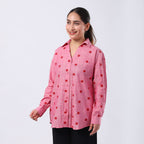 -MAISI Womens 100% Cotton Embroidered Shirt (Size L) - Pink