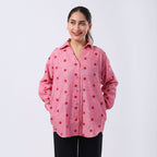 -MAISI Womens 100% Cotton Embroidered Shirt (Size L) - Pink