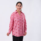 -MAISI Womens 100% Cotton Embroidered Shirt (Size L) - Pink