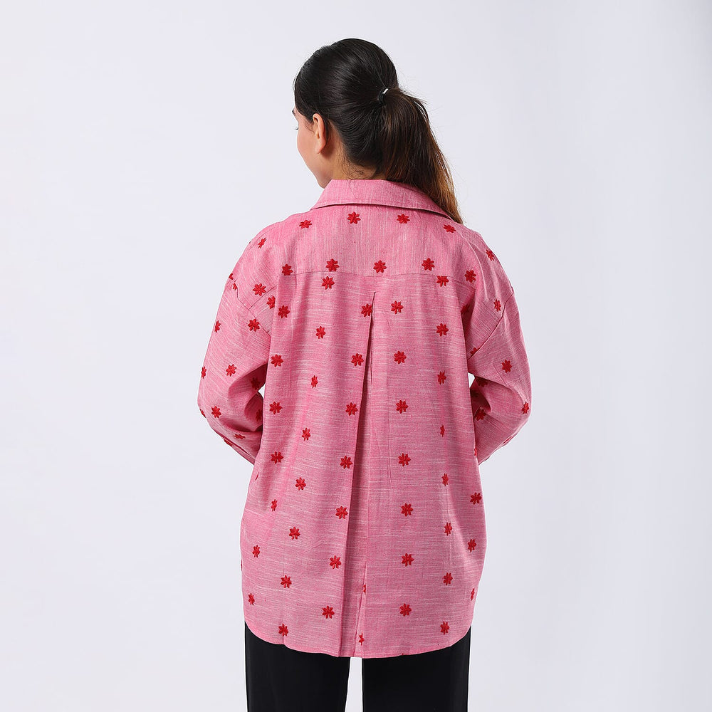 -MAISI Womens 100% Cotton Embroidered Shirt (Size L) - Pink