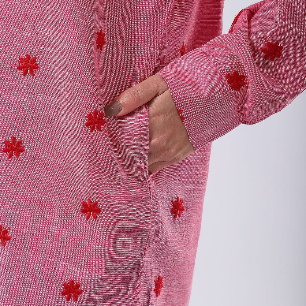 -MAISI Womens 100% Cotton Embroidered Shirt (Size L) - Pink