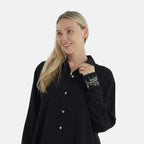 - Maisi Linen Blend Relaxed Fit Long Sleeve Shirt with Embroidered Cuffs (Size M) - Black