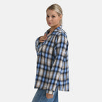 - Maisi Plaid Checkered Pattern Shirt (Size M) - Blue - Brown