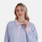 - Maisi Color Block Stripe Casual Two-ToneShirt (Size M) - Blue - Pink