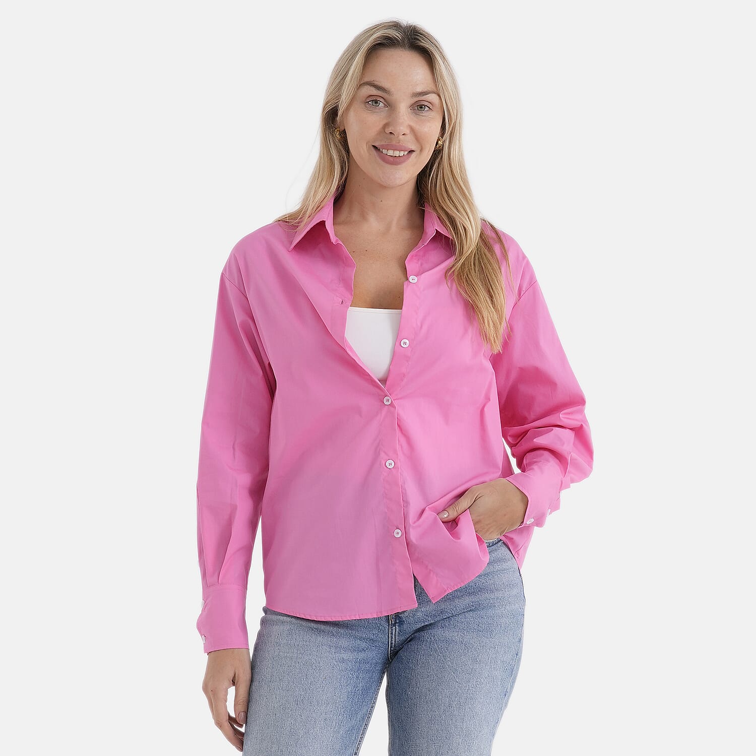 - Maisi 100% Cotton Classic Shirt (Size M, Fit 12 To 14) - Pink