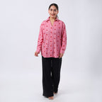 -MAISI Women 100% Cotton Embroidered Shirt (Size M) - Pink