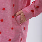 -MAISI Women 100% Cotton Embroidered Shirt (Size M) - Pink