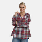 - Maisi Long Sleeve Plaid Checks Pattern Shirt (Size M) - Red