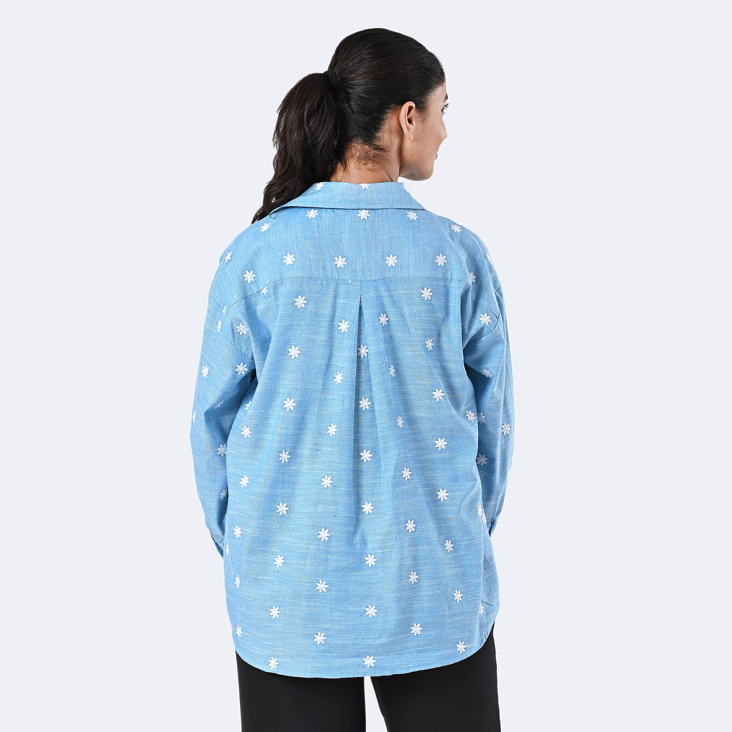 -MAISI Womens 100% Cotton Embroidered Shirt (Size M) - Turquoise