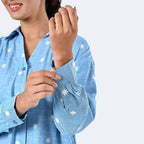 -MAISI Womens 100% Cotton Embroidered Shirt (Size M) - Turquoise