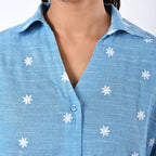 -MAISI Womens 100% Cotton Embroidered Shirt (Size M) - Turquoise