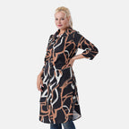 - Maisi Womens Long Half-Sleeved Button-Down Shirt (Size - S-M) - Black - Brown