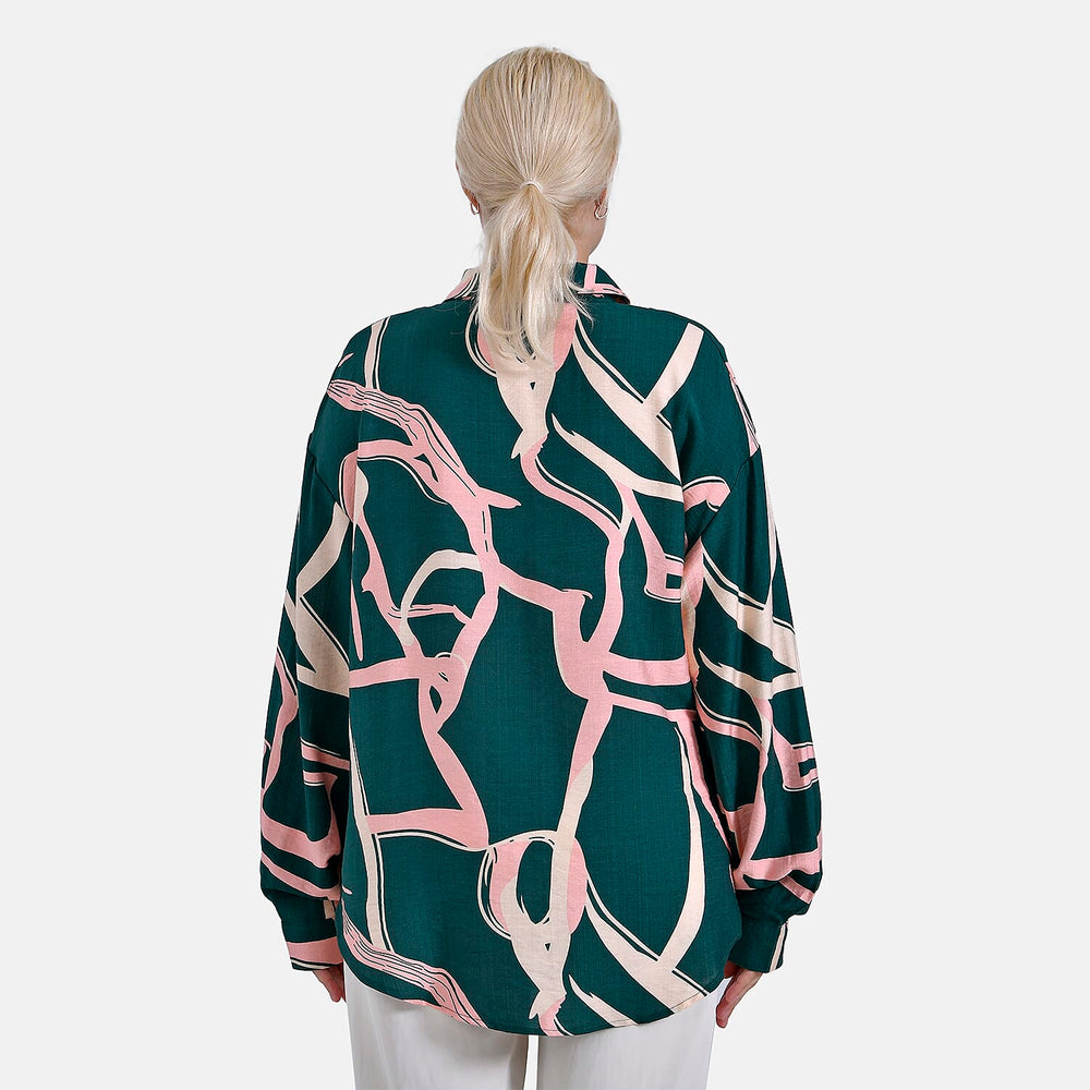 - Maisi Abstract Pattern Relaxed Fit Shirt (Size 8-16) - Green - Pink