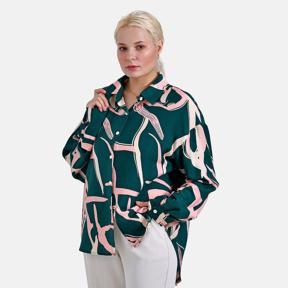 - Maisi Abstract Pattern Relaxed Fit Shirt (Size 8-16) - Green - Pink