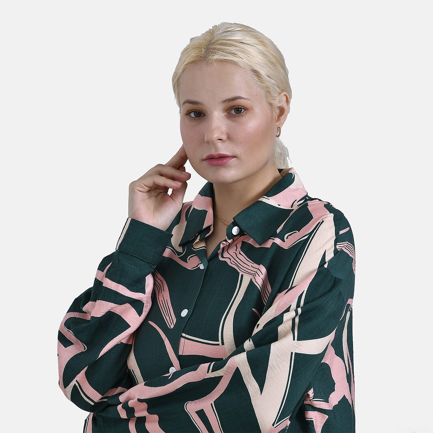 - Maisi Abstract Pattern Relaxed Fit Shirt (Size 8-16) - Green - Pink
