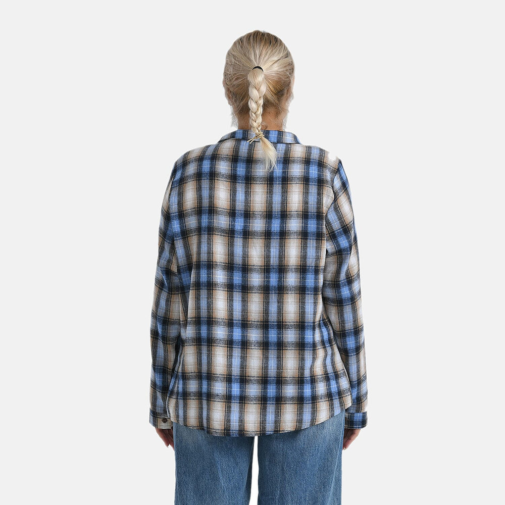 - Maisi Plaid Checkered Pattern Shirt (Size S) - Blue - Brown