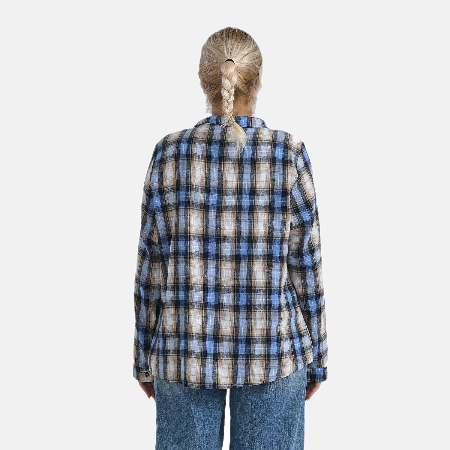 - Maisi Plaid Checkered Pattern Shirt (Size S) - Blue - Brown