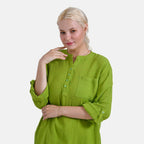 - Maisi Oversize Henley Shirt with Roll-Tab Sleeves (Size S) - Green