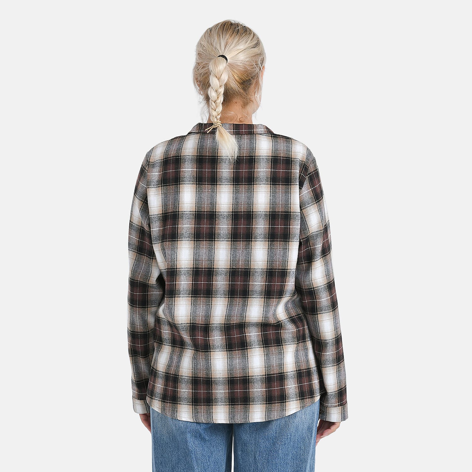 - Maisi Plaid Checkered Pattern Shirt (Size S) - Brown