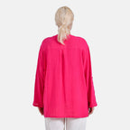 - Maisi Oversize Henley Shirt with Roll-Tab Sleeves (Size S) - Pink