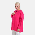- Maisi Oversize Henley Shirt with Roll-Tab Sleeves (Size S) - Pink