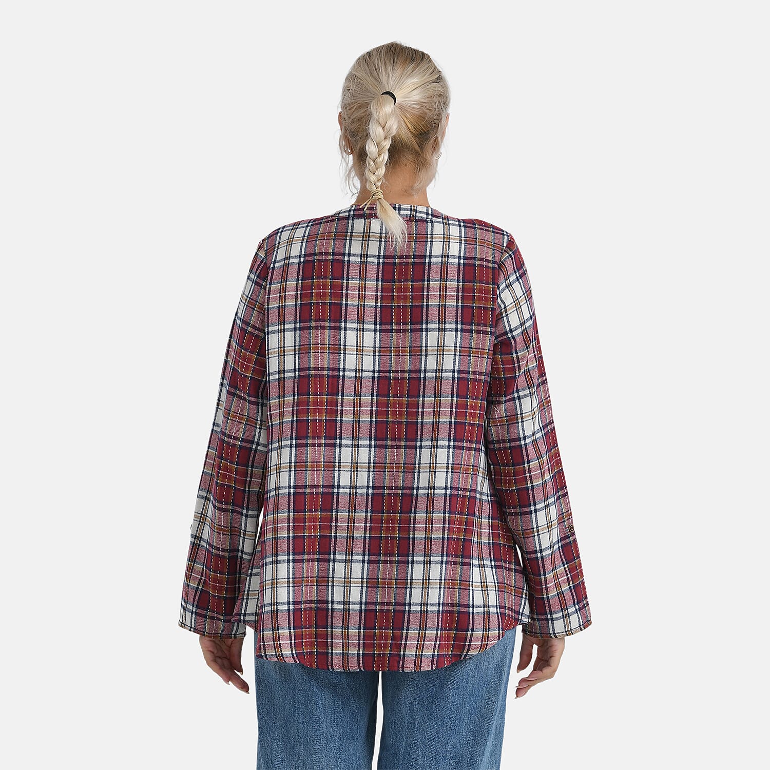 - Maisi Long Sleeve Plaid Checks Pattern Shirt (Size S) - Red