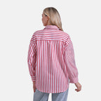 - Maisi Relaxed Fit Striped Long Sleeve Button Down Shirt (Size XL) - Red