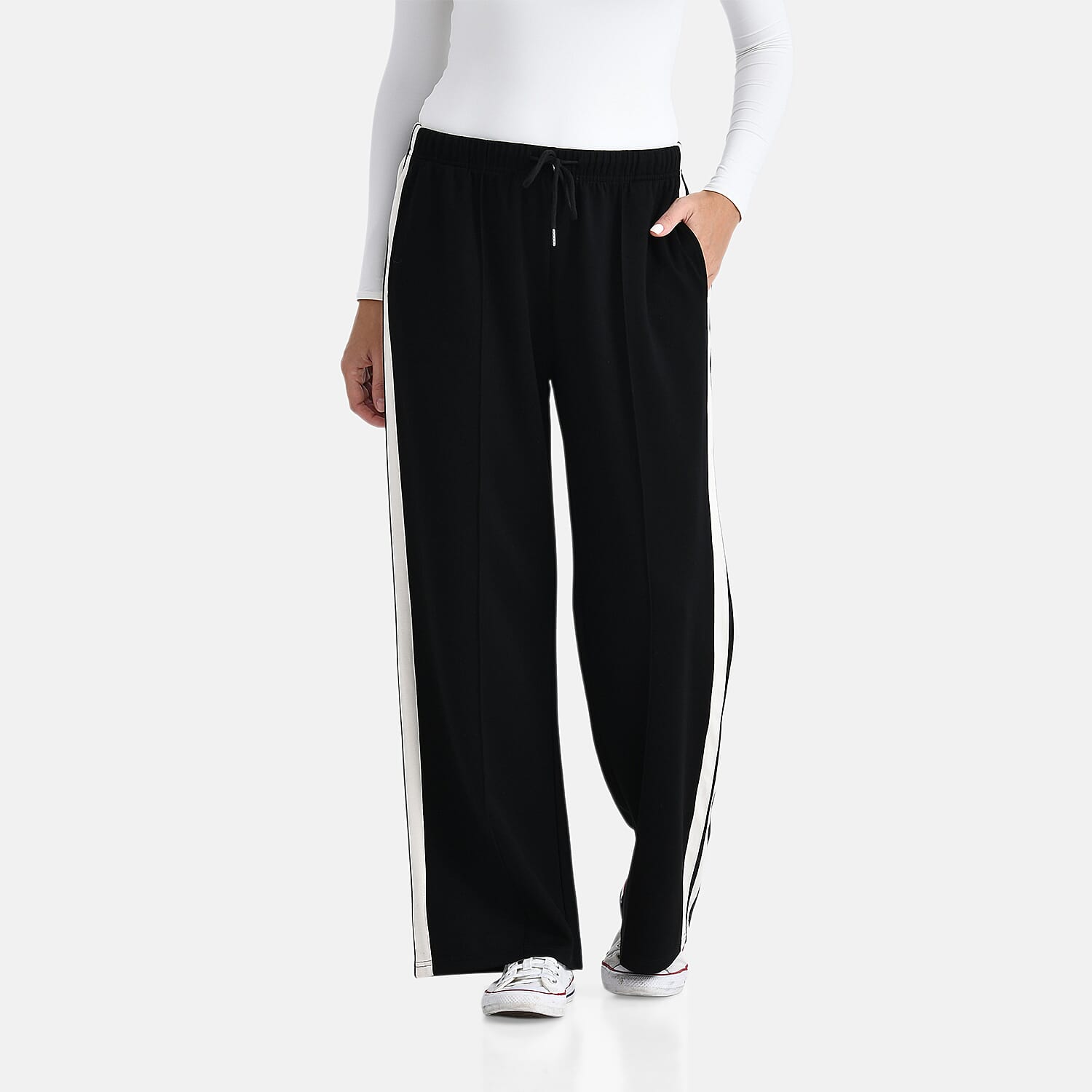 -Maisi Side Stripe Wide Leg Trouser (Size L) - Black