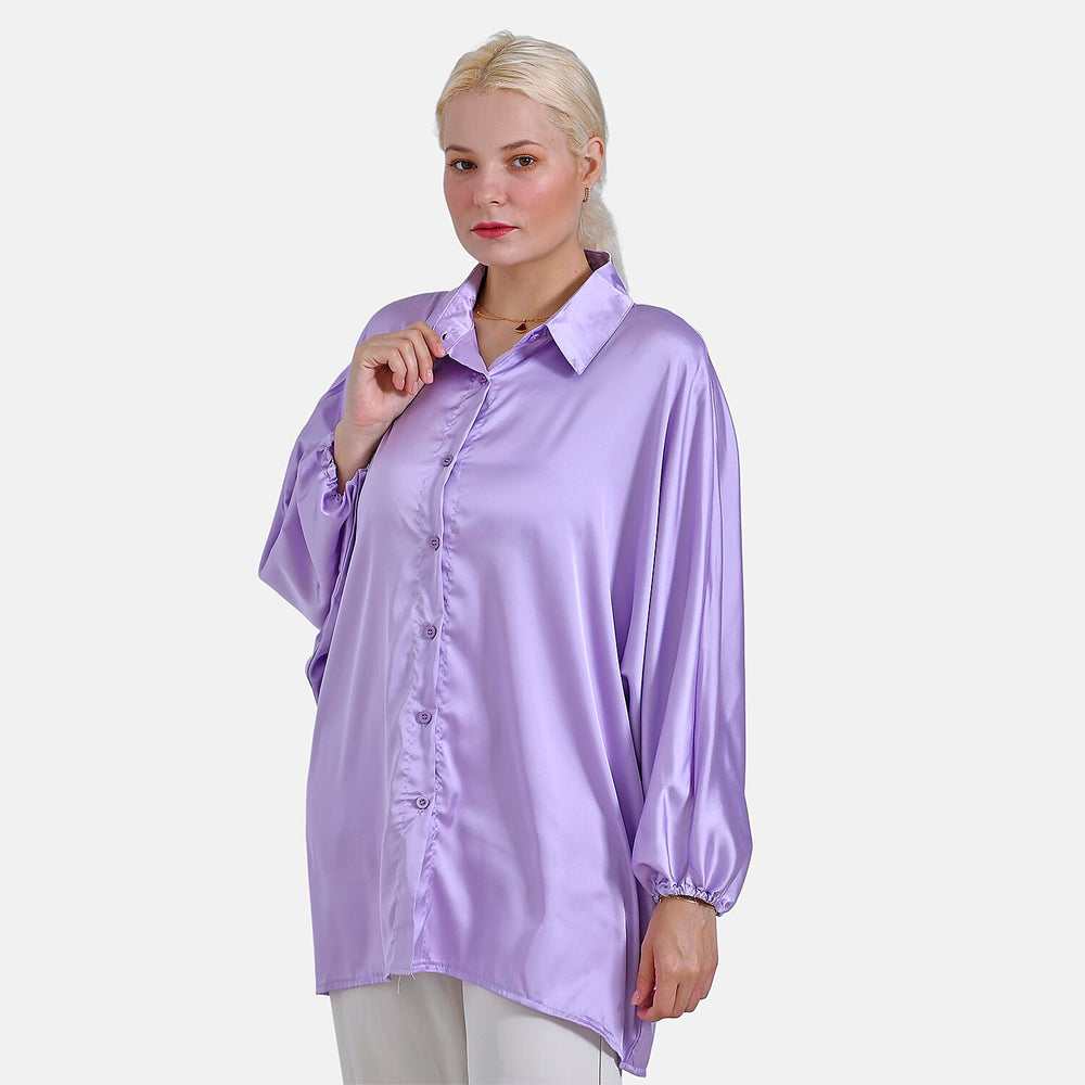 - Maisi Soft Satin Oversize Shirt (Size S-M) - Purple