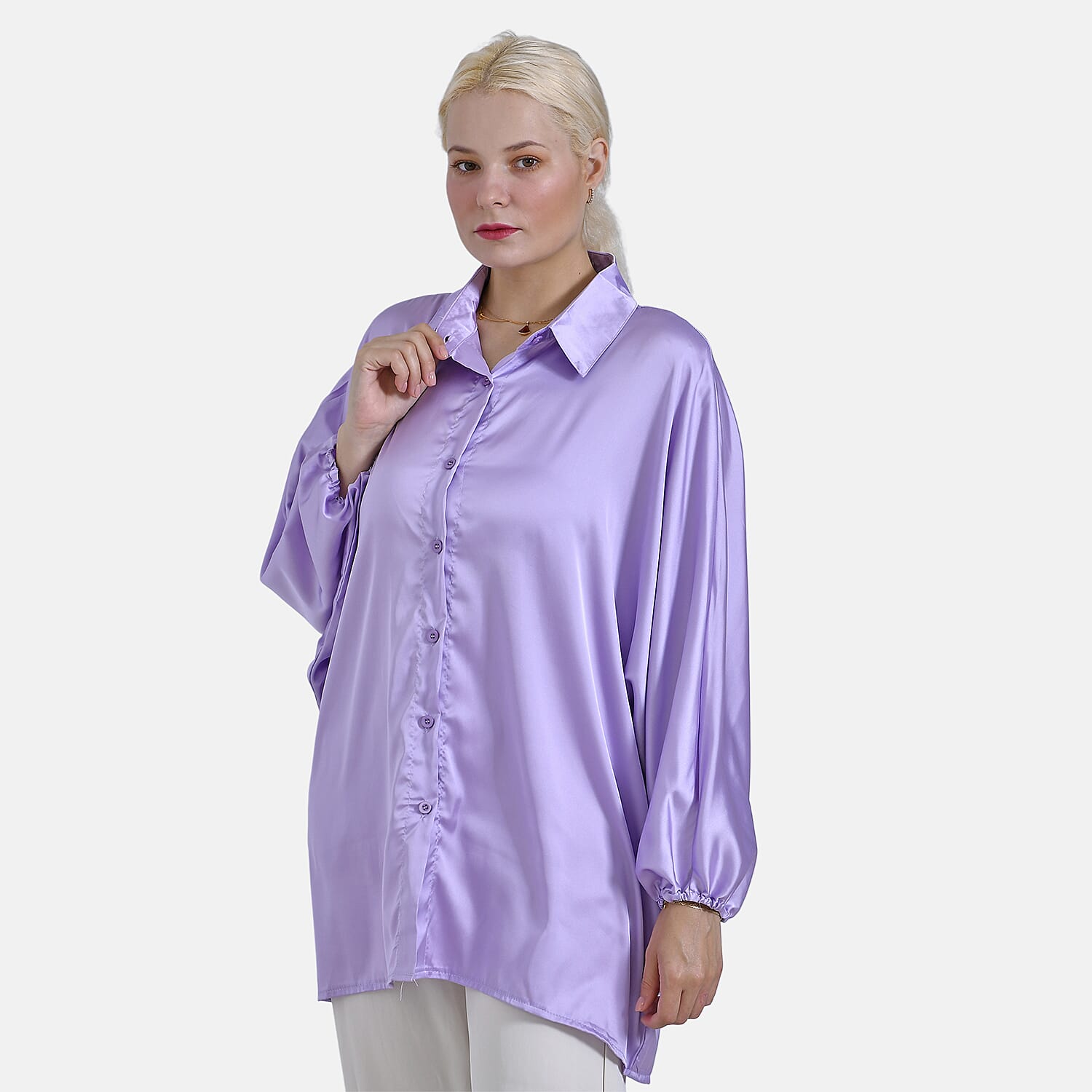 - Maisi Soft Satin Oversize Shirt (Size S-M) - Purple
