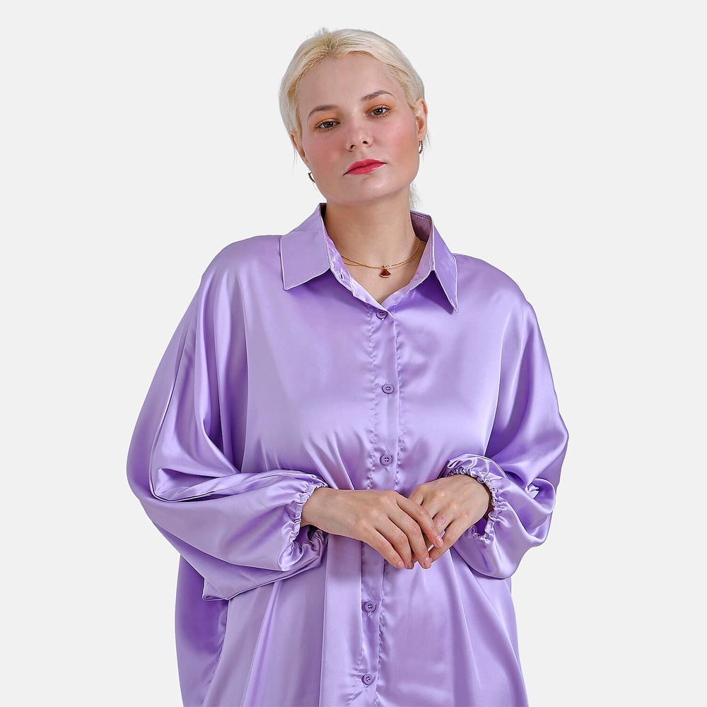 - Maisi Soft Satin Oversize Shirt (Size S-M) - Purple