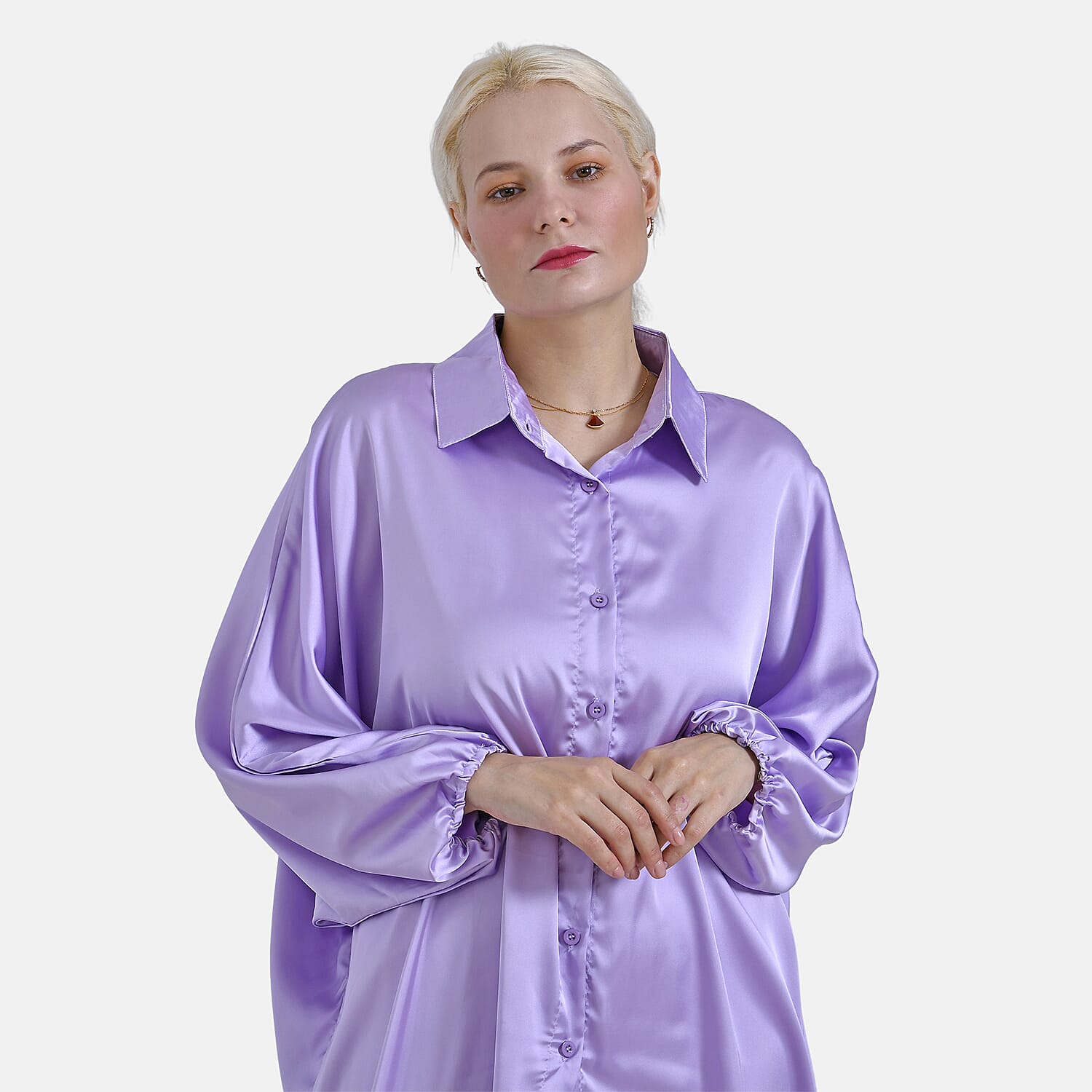 - Maisi Soft Satin Oversize Shirt (Size S-M) - Purple