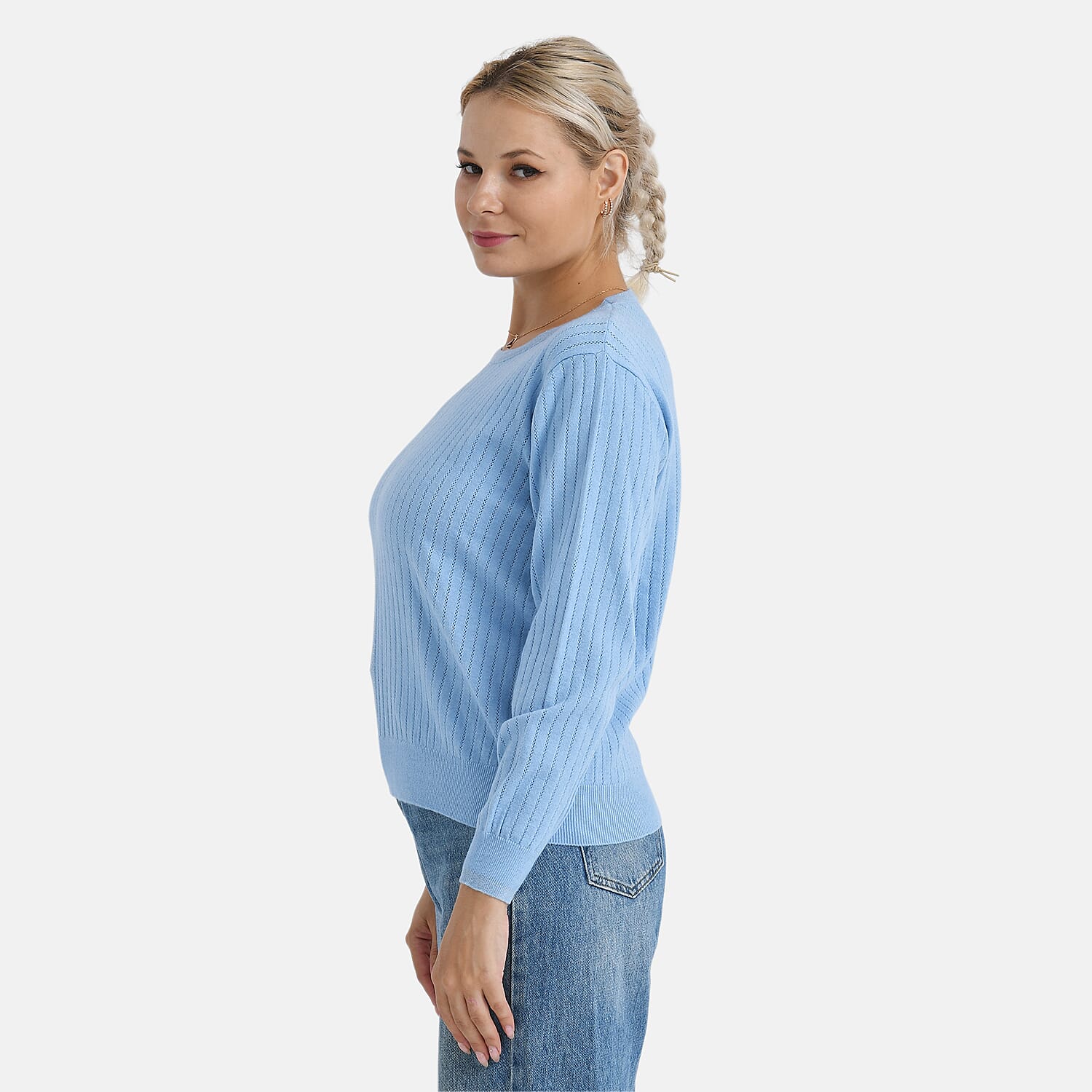 - Maisi R-Neck Blouse (Size - M, 12 to 14) - Blue