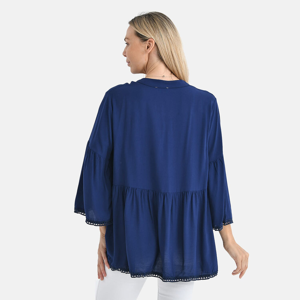 - Maisi Rayon Boho V-Neck Tunic Top (One Size, 10 to 20) - Black