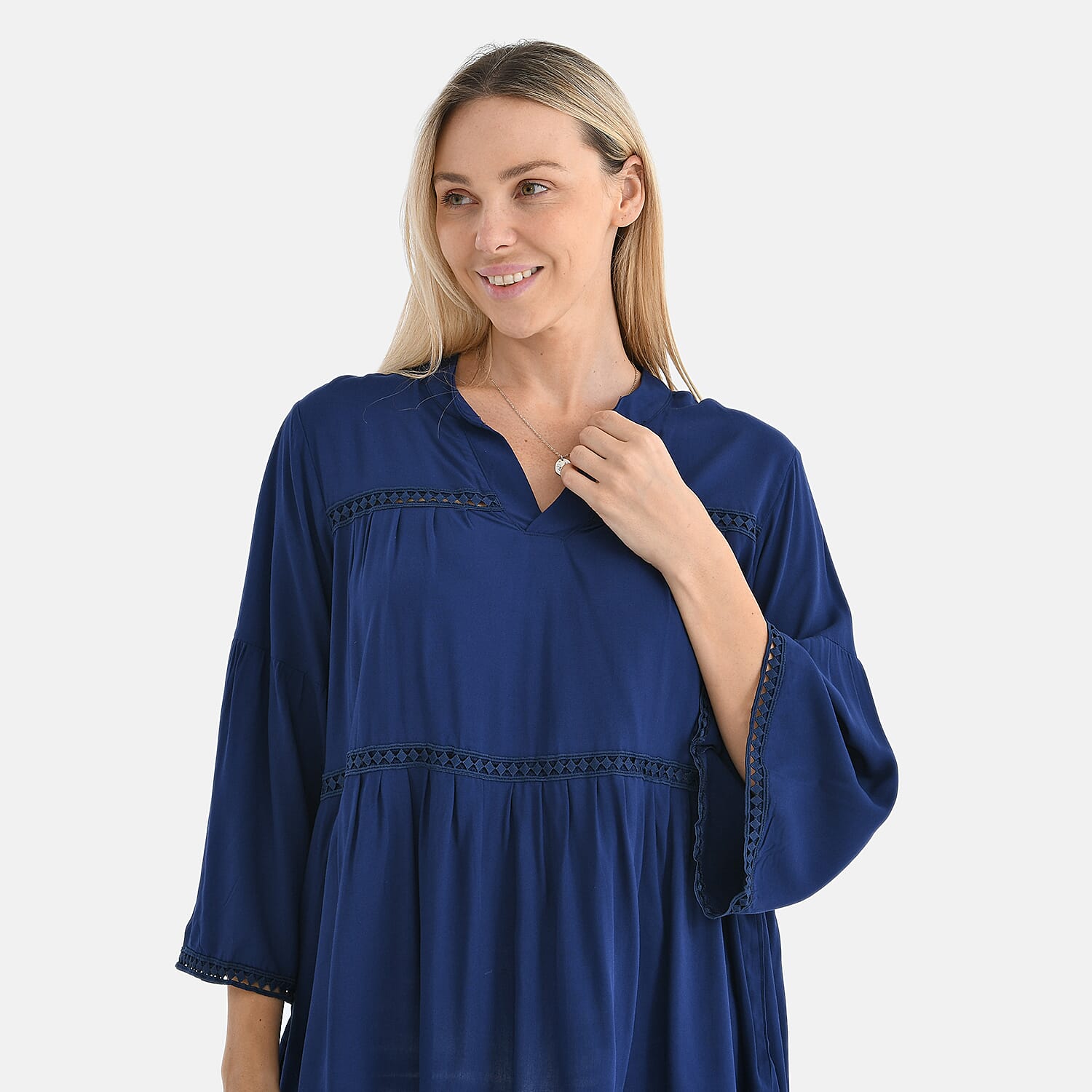 - Maisi Rayon Boho V-Neck Tunic Top (One Size, 10 to 20) - Black