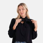 THE BIG LAUNCH - - Maisi Tie-Neck Long-Sleeve Blouse (Size - S) - Black
