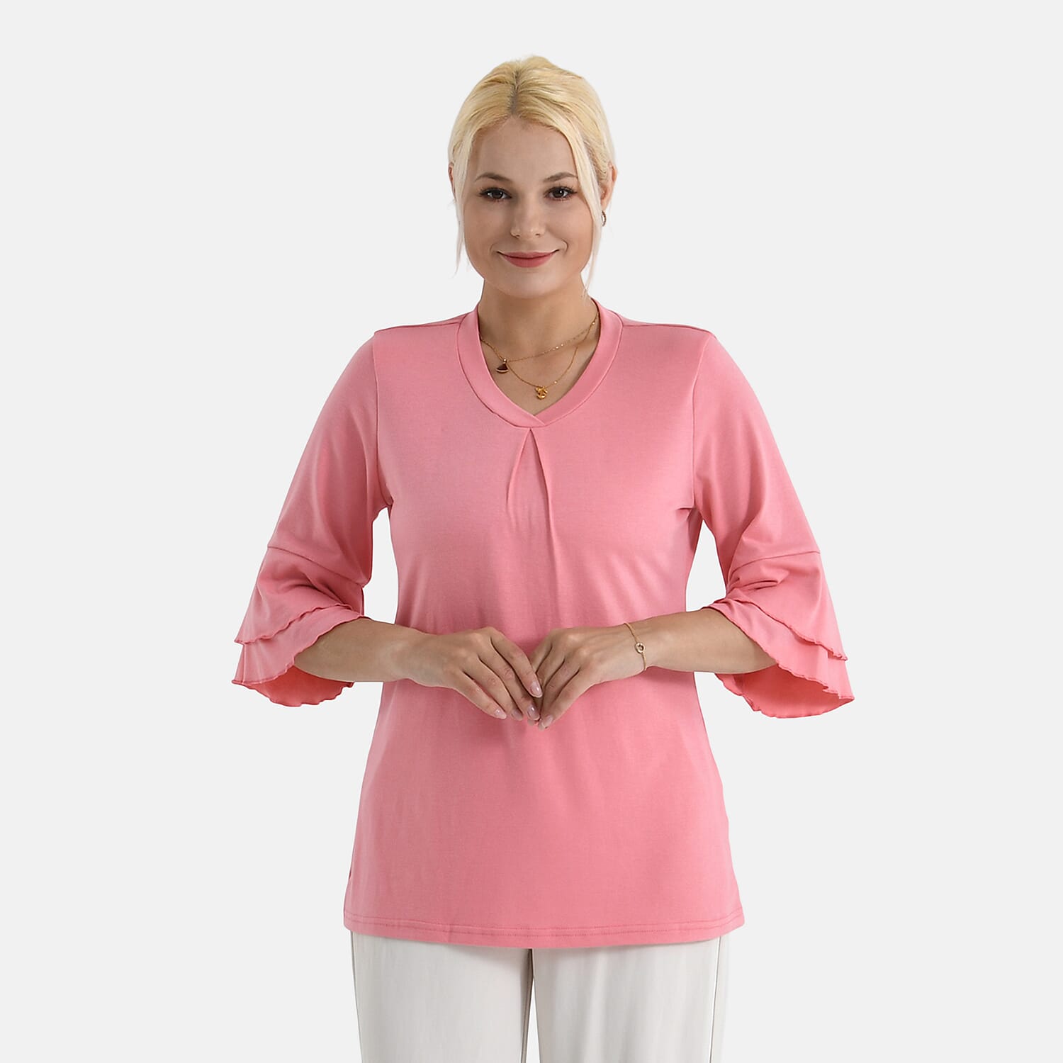 BRAND NEW - - Maisi Frill Bell Half-Sleeved Blouse (Size - 10) - Pink