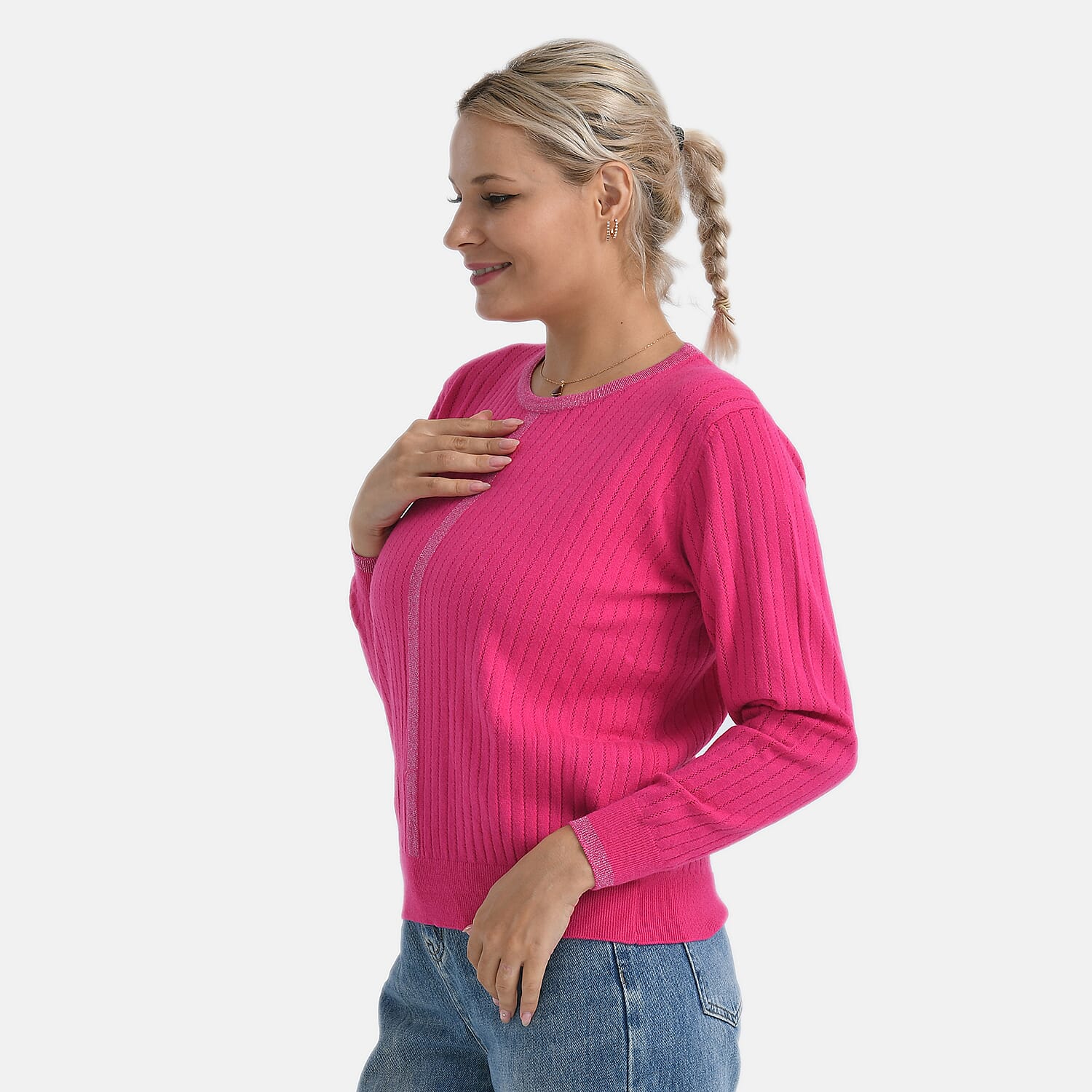 - Maisi R-Neck Jumper (Size - S, 8 to 10) - Pink