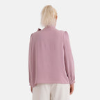 - Maisi Long-Sleeved Pussy-Bow Tie Neck V-Neck Blouse (Size XL, Fit 20 To 22) - Pink