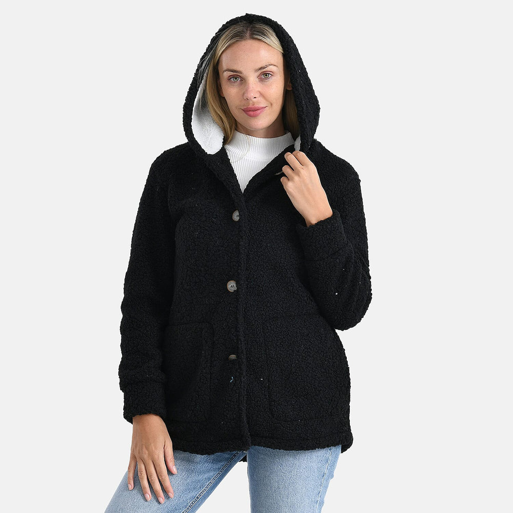& maisi Women’s Ultra-Warm Bouclé Hooded Coat with Button Front & Pockets