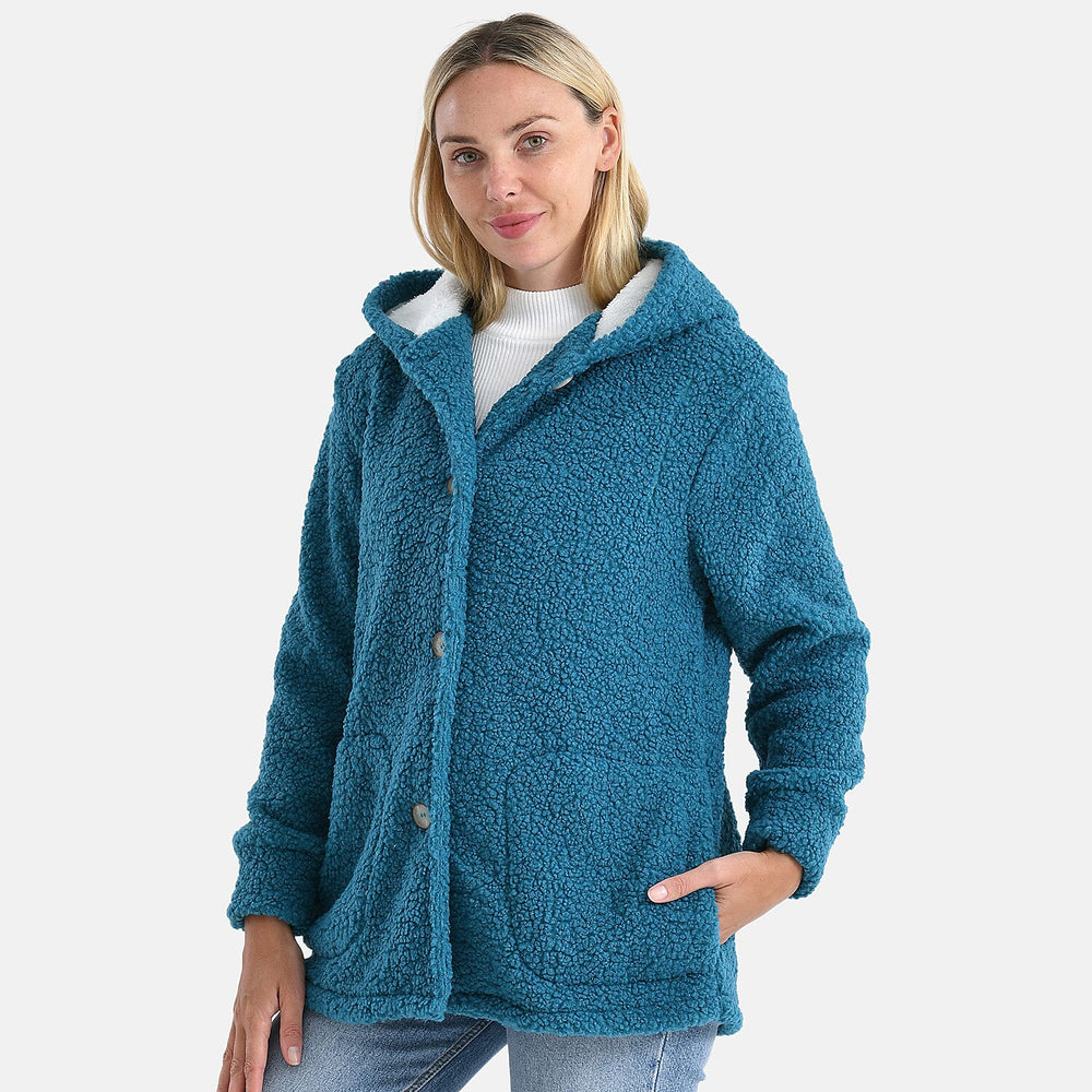 & maisi Women’s Ultra-Warm Bouclé Hooded Coat with Button Front & Pockets