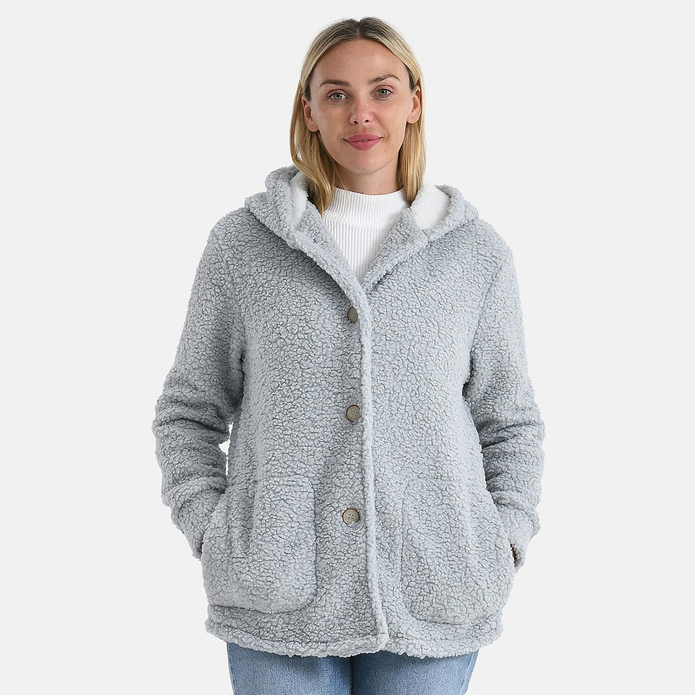 - Maisi Ladies Boucle Coat With Hood (Size L) - Grey