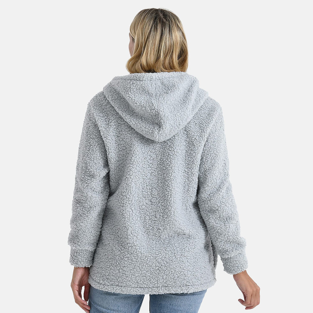 - Maisi Ladies Boucle Coat With Hood (Size L) - Grey