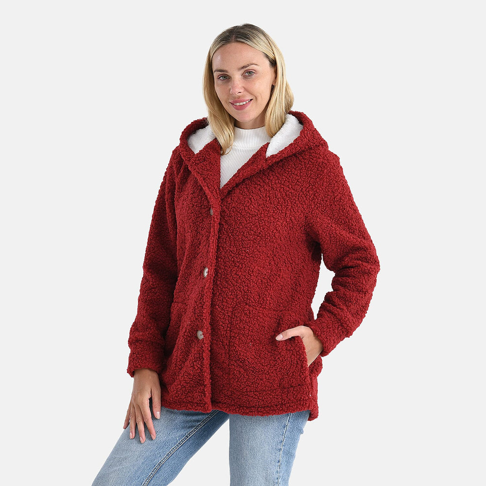 & maisi Women’s Ultra-Warm Bouclé Hooded Coat with Button Front & Pockets
