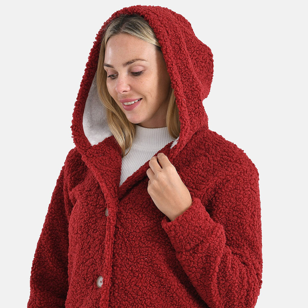 & maisi Women’s Ultra-Warm Bouclé Hooded Coat with Button Front & Pockets