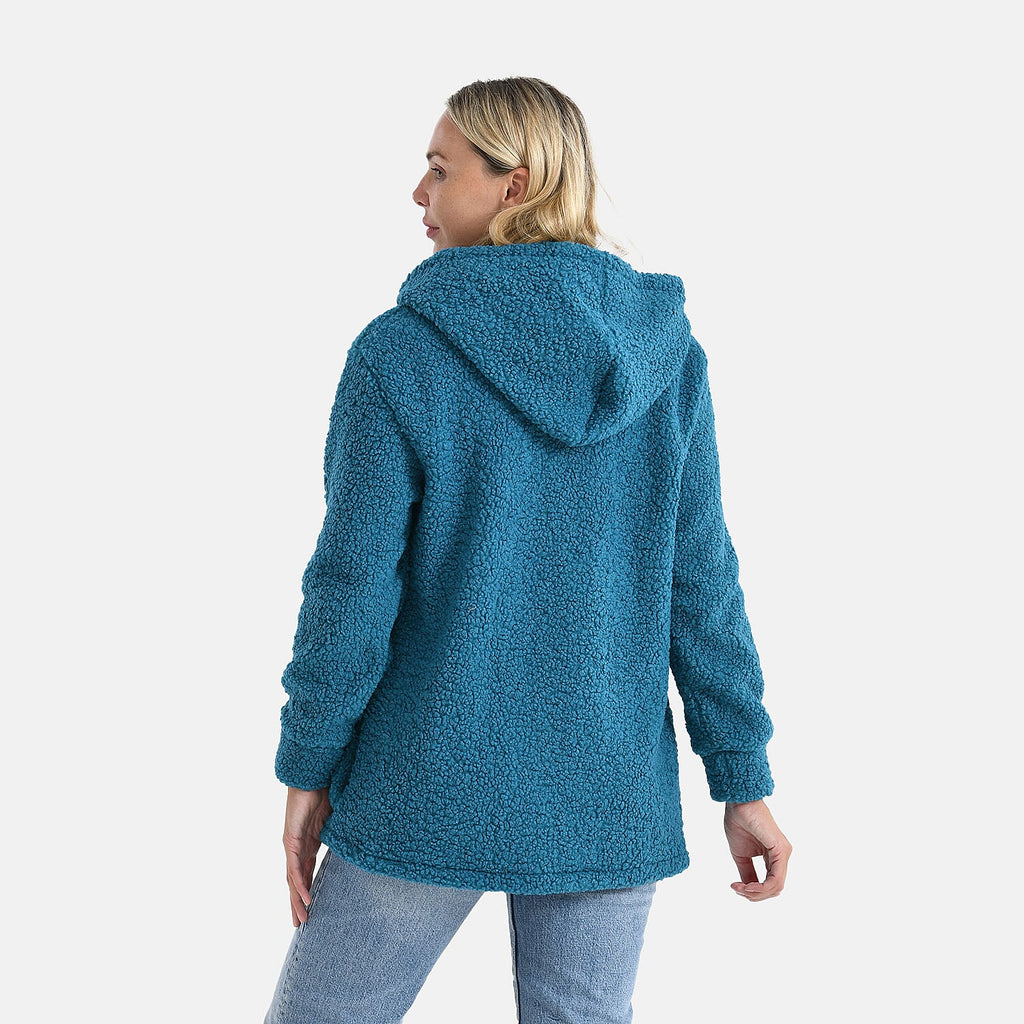 & maisi Women’s Ultra-Warm Bouclé Hooded Coat with Button Front & Pockets
