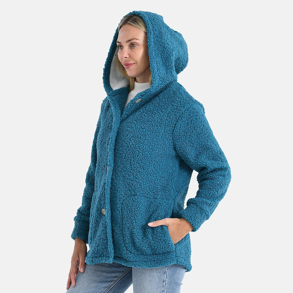 & maisi Women’s Ultra-Warm Bouclé Hooded Coat with Button Front & Pockets