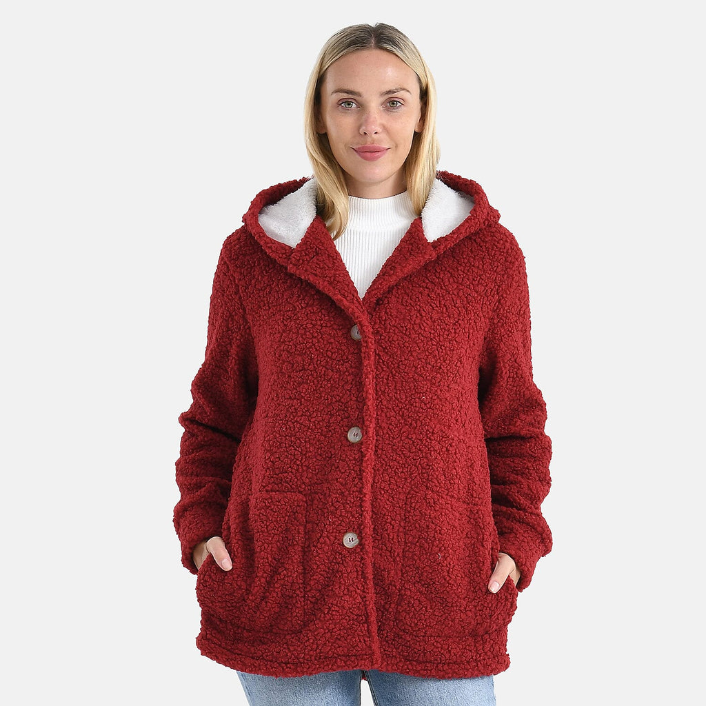 & maisi Women’s Ultra-Warm Bouclé Hooded Coat with Button Front & Pockets