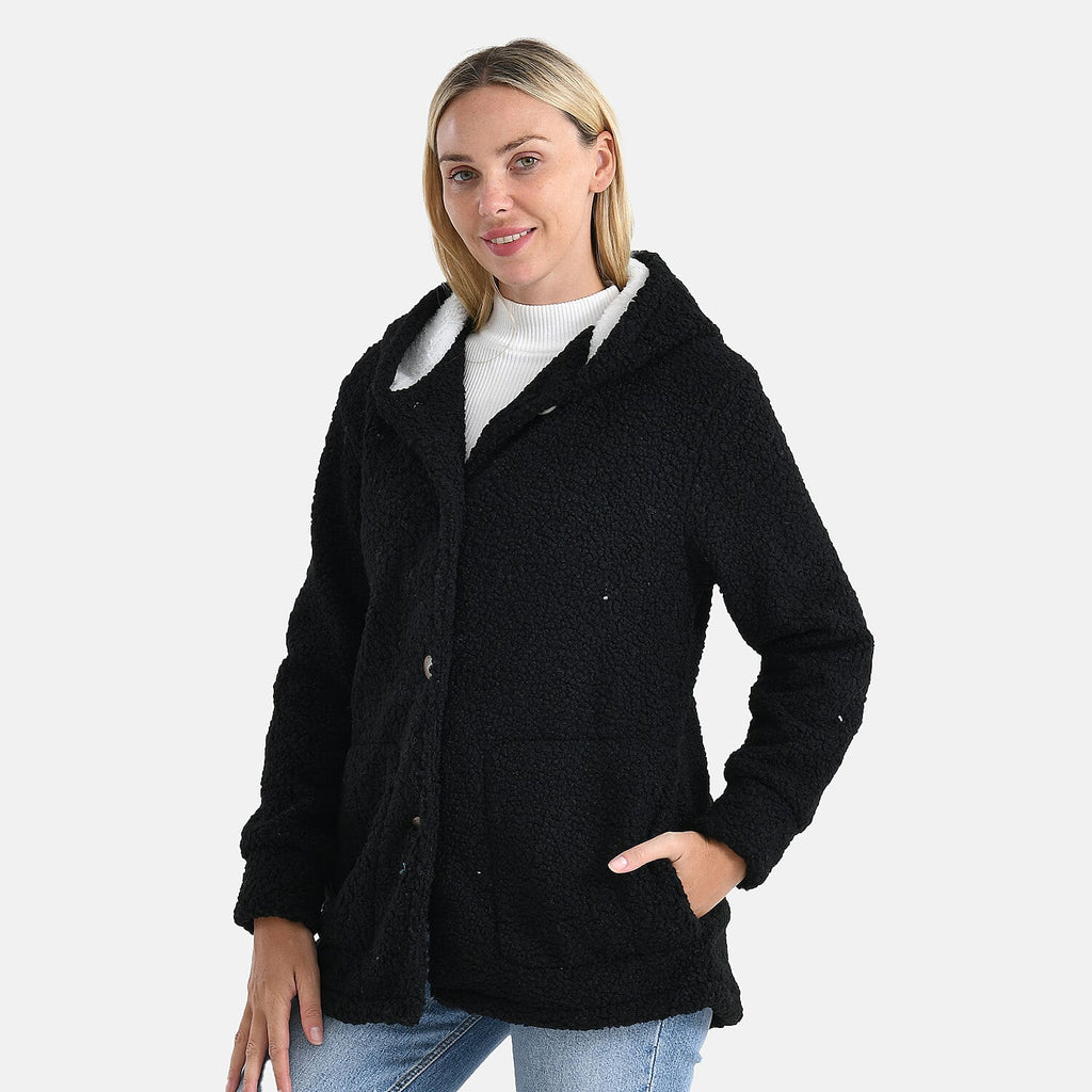 & maisi Women’s Ultra-Warm Bouclé Hooded Coat with Button Front & Pockets