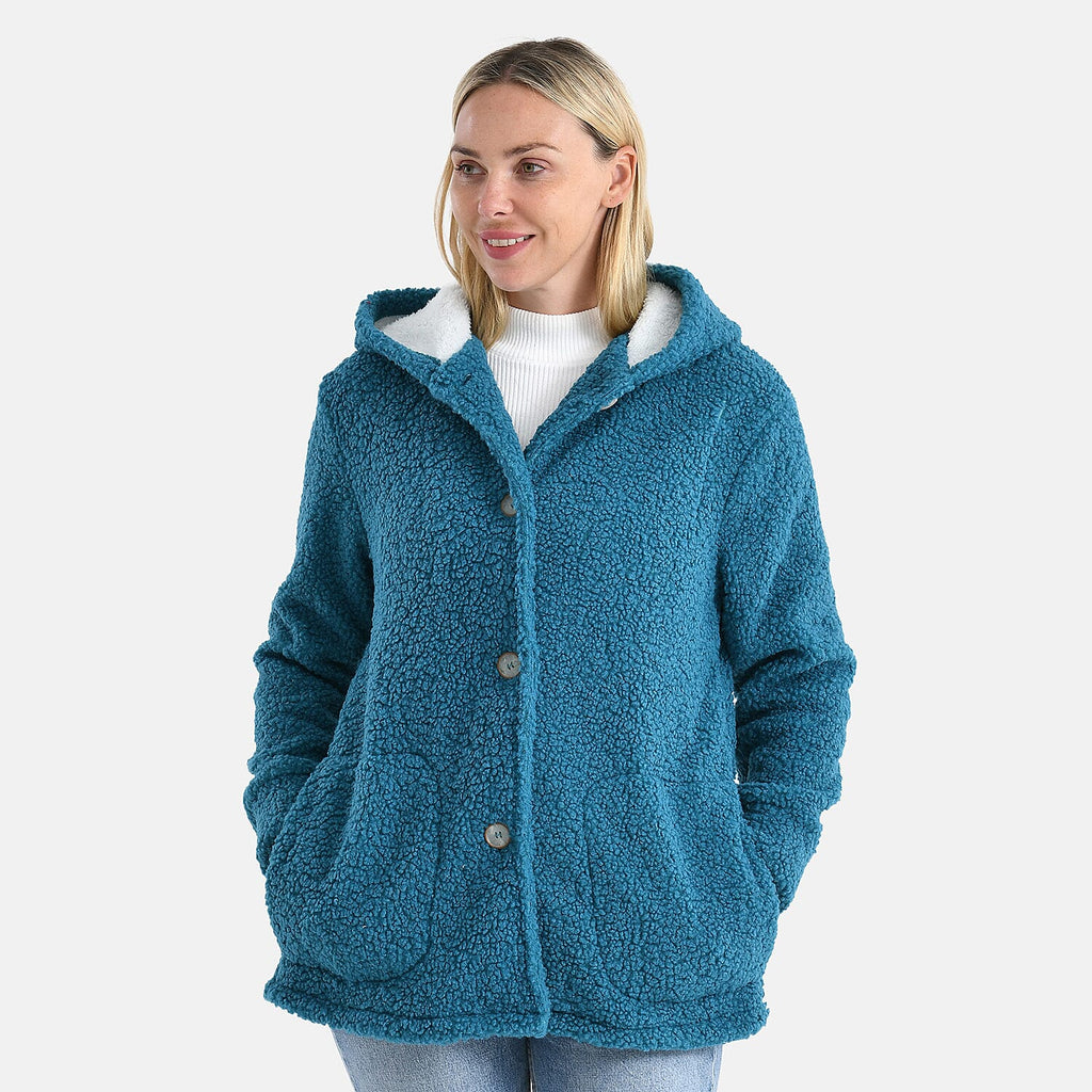 & maisi Women’s Ultra-Warm Bouclé Hooded Coat with Button Front & Pockets